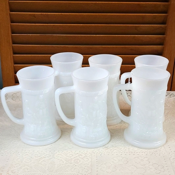 Vintage Milk Glass Tavern Beer Mugs